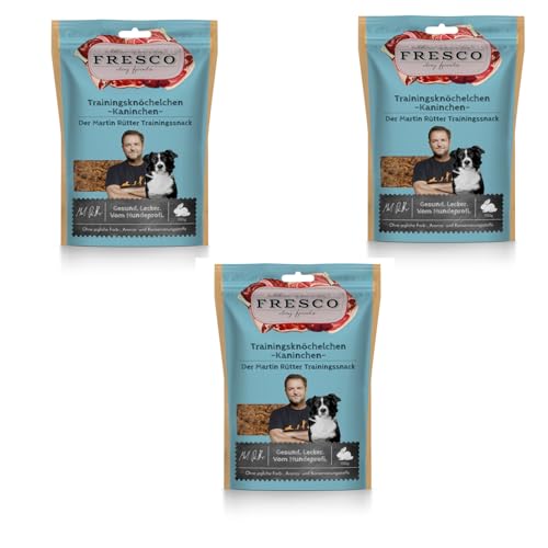 Fresco Martin Rütter Trainingsknöchelchen Kaninchen | 3er Pack | 3 x 150 g | Ergänzungsfuttermittel für Hunde | Natürlicher Monoproteinsnack aus reinem Kaninchenfleisch von Fresco