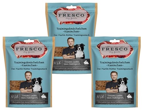 Fresco Martin Rütter Trainingsknöchelchen Kaninchen | 3er Pack | 3 x 150 g | Natürlicher Monoproteinsnack aus Kaninchenfleisch | Leckerer Snack für Hund von Fresco