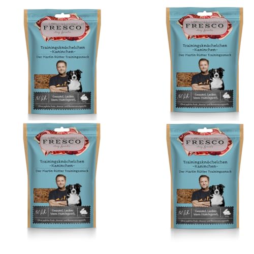 Fresco Martin Rütter Trainingsknöchelchen Kaninchen | 4er Pack | 4 x 150 g | Ergänzungsfuttermittel für Hunde | Natürlicher Monoproteinsnack aus reinem Kaninchenfleisch von Fresco