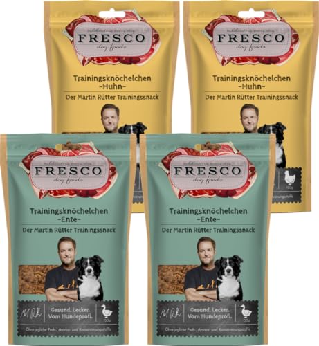 Fresco Martin Rütter Trainingsknöchelchen Multipack Huhn & Ente 4 x 150 g | Natürlicher Monoproteinsnack | Leckerer Snack für Hunde | gesund und natürlich | zum Training oder als Snack von Fresco