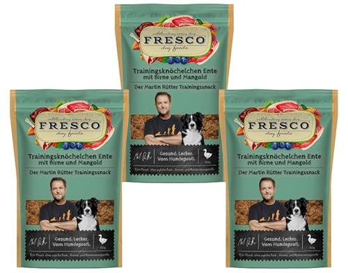 Fresco Martin Rütter Trainingsknöchelchen | Natürlicher Monoproteinsnack aus reinem Entenfleisch mit Birne und Mangold | 3x 150g | Leckerer Snack für Hunde | Echtfleischprodukt | Gesund und natürlich… von Fresco