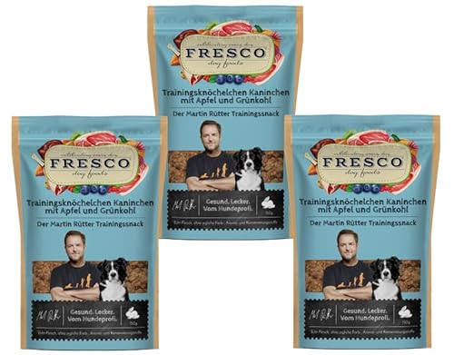 Fresco Martin Rütter Trainingsknöchelchen | Natürlicher Monoproteinsnack aus reinem Kaninchenfleisch m. Apfel & Grünkohl | 3X 150g | Leckerer Snack für Hunde | Gesund und natürlich von Fresco