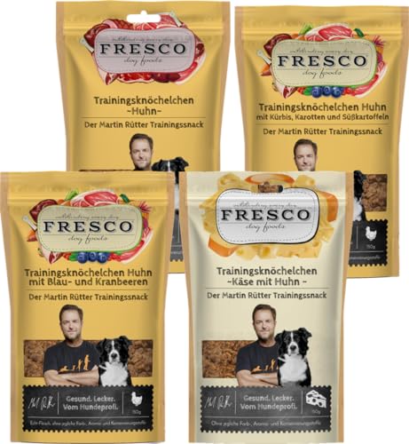 Fresco Martin Rütter Trainingsknöchelchen Probierpaket Huhn | 4 x 150g | Natürlicher Monoproteinsnack | Leckerer Snack für Hunde von Fresco