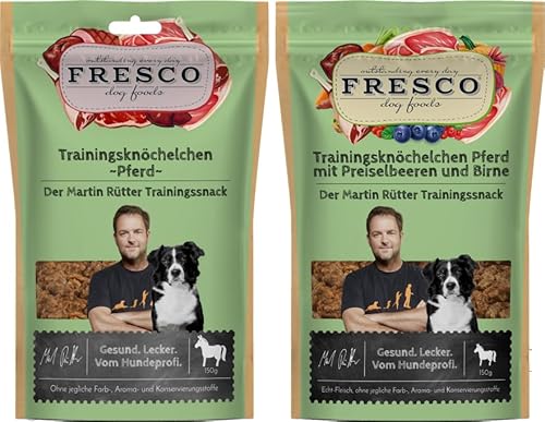 Fresco Martin Rütter Trainingsknöchelchen Probierpaket Pferd | 2 x 150 g | Natürlicher Monoproteinsnack | Leckerer Snack für Hunde von Fresco