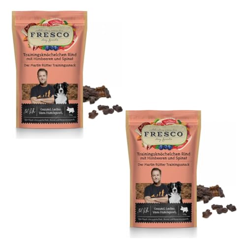 Fresco Martin Rütter Trainingsknöchelchen Rind mit Himbeeren und Spinat | Doppelpack | 2 x 150 g | Natürlicher Monoproteinsnack für Hunde | Getreidefreie Rezeptur von Fresco