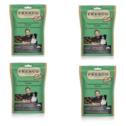 Fresco Trainingsknöchelchen Insekt | 4er Pack | 4 x 150 g | Ergänzungsfuttermittel für Hunde | Natürlicher Monoproteinsnack aus reinem Insektenprotein | In Knöchelchen-Form von Fresco