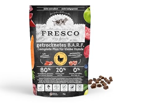 Fresco Trockenbarf Complete Plus Huhn | 1 kg | Trockenbarf für Kleine Hunde | Bestehend aus reinem Muskelfleisch, Innereien und Calcium-Knochen vom Huhn sowie Obst, Gemüse und Öl von Fresco