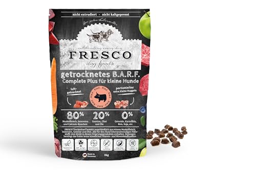 Fresco Trockenbarf Complete Plus Rind | 1 kg | Trockenbarf für Kleine Hunde | Bestehend aus reinem Muskelfleisch, Innereien und Calcium-Knochen vom Rind sowie Obst, Gemüse und Öl von Fresco