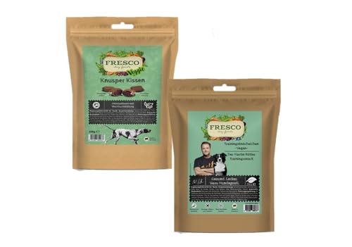 Fresco Vegan Trainingsknöchelchen 150g & Knusper Kissen 100g | einzeln oder im Bundle | köstliche und nahrhafte Alternative | auf pflanzlicher Basis von Fresco