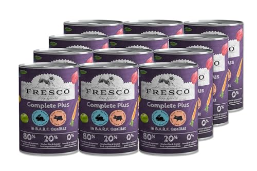 Fresco Complete Plus (haltbares B.A.R.F.) 12 x 400g Kaninchen mit Rind | Nassfutter für Hunde | getreidefrei | ohne künstliche Zusätze von Fresco