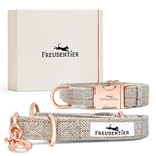 FREUDENTIER Hundehalsband und Hundeleine im eleganten Set - 2m Leine, 3-Fach verstellbar - Inkl. Geschenkbox - Für kleine, mittelgroße & große Hunde (30-40cm) von FREUDENTIER