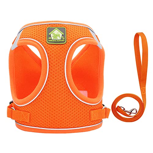 Freyamy Reflektierend Hundegeschirr Step-In Atmungsaktiv Brustgeschirr Mesh weiches und bequemes Weste mit Leine Verstellbar Welpengeschirr für Kleine Mittelgroße Hunde und Katzen Orange XS von Freyamy