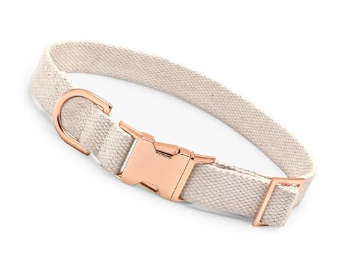 Frezco Eco-Luxury Hundehalsband, 100 % natürliche Baumwolle und langlebige Ganzmetallschnalle, weich und hautfreundlich, stark 136 kg Kraft, leicht und verstellbar, Roségold, M/L (Halsumfang: 40,6 cm von Frezco