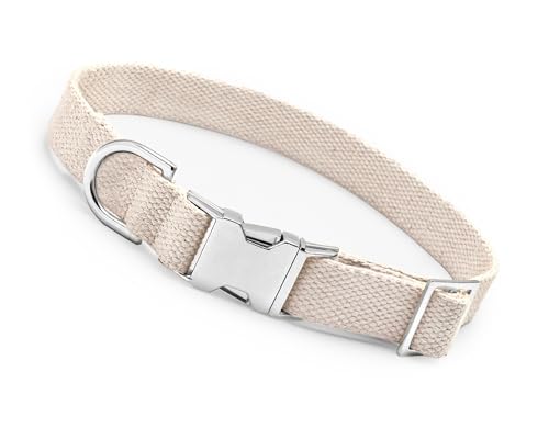 Frezco Eco-Luxury Hundehalsband, 100 % natürliche Baumwolle und langlebige Ganzmetallschnalle, weich und hautfreundlich, starke 136 kg Kraft, leicht und verstellbar, Silber, S/M (Halsumfang: 30,5 - von Frezco