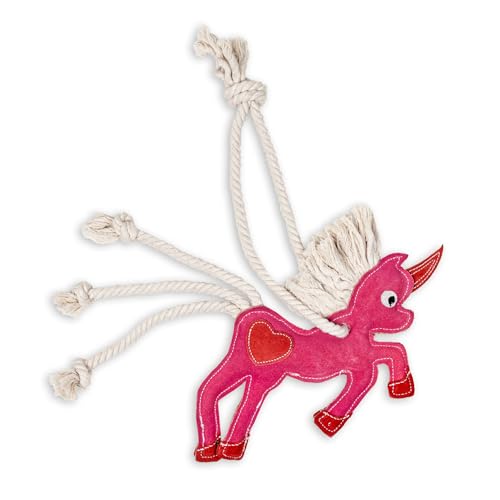 Frezco Einhorn-Hundespielzeug aus Wildleder, bezaubernde Figur mit Seilschwanz und Mähne. Aus echtem Leder mit 100 % Baumwollseil, 5,1 cm dicke Kokosfaser-Füllung, langlebige Nähte, weich und sicher von Frezco