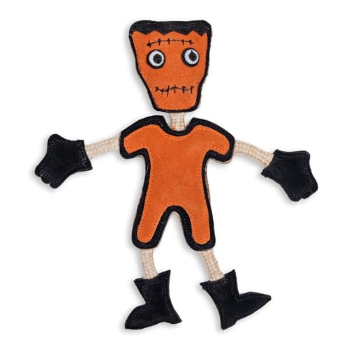 Frezco Zombie-Hundespielzeug aus Wildleder, bezaubernder Frankenstein-Charakter, perfekt für Halloween. Aus echtem Leder mit 100 % Baumwollseil, 5,1 cm dicke Kokosfaser-Füllung, langlebige Nähte, von Frezco
