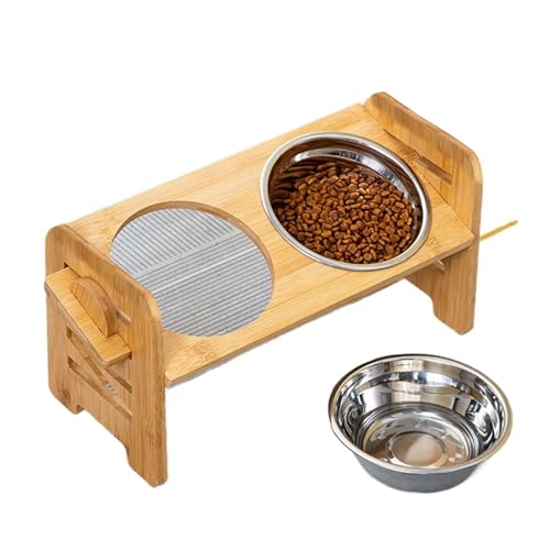 Erhöhter Hundenapf - Verstellbare Hundenäpfe mit 2 Edelstahlnäpfen & 5 Holzmontageständer, rutschfest & kein Verschütten Slow Feeder Bowls - Hund Haustier Futterstation Ständer Zubehör von Frfik