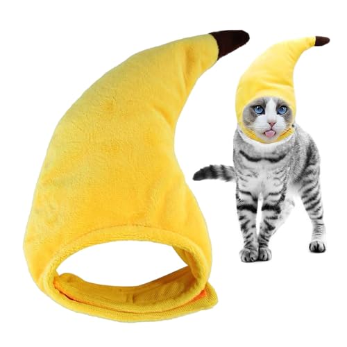 Frfik Bananen-Katzenhut, bezaubernder Halloween-Hut für Katzen, weicher Bananenhut, verstellbare Haustierkostüme, kreatives Partygeschenk für Welpen, kleine Hunde, Cosplay von Frfik