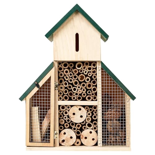 Frfik Bienenhäuser für den Garten, Bienenhotel - Hängendes Marienkäferhaus aus Holz,Nistplatz für Marienkäfer, Florfliegen, Biene, Kastendekoration für Garten, Hof, Haus mit Mehreren Lebensräumen von Frfik