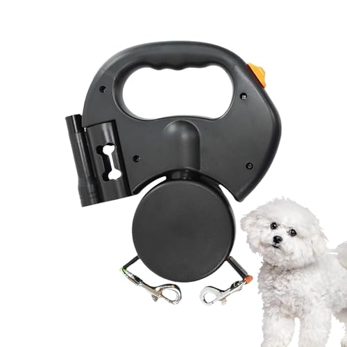 Frfik Einziehbares Seil für zwei Hunde – Haustier-Wanderseil für Hunde – ergonomischer, reflektierender, praktischer Haken, entwirrt sich automatisch, große Hunde Seil für Kontrolle, von Frfik