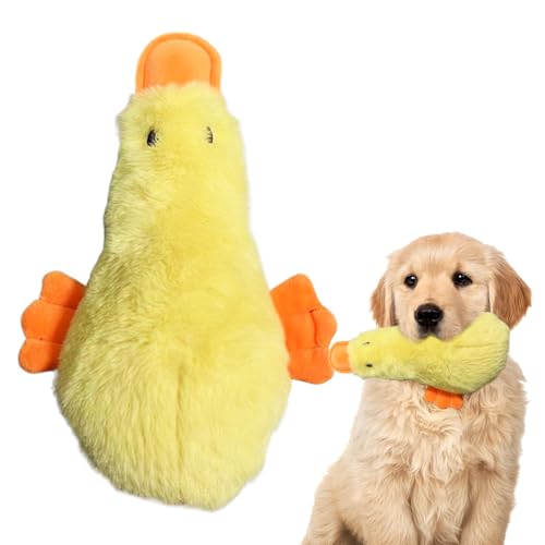 Frfik Ente Hundespielzeug - Quietschende Plüschente, Interaktives Quietschendes Plüschtier mit echtem Quack-Sound, Hund Beruhigende Ente - Weihnachten Hundespielzeug - Hundespielzeug für Innen von Frfik