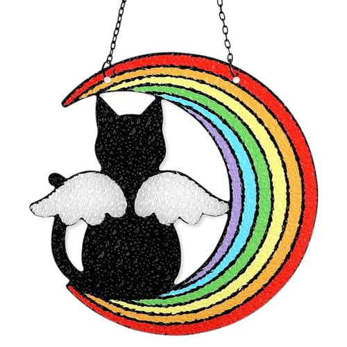 Frfik Katzen-Gedenkstätte – Engel Katze Statue Sonnenfänger | gebeizter Acryl-Lichtfänger, Katzen-Gedenkornament, Buntglasfenster, Regenbogen-Sonnenfänger von Frfik