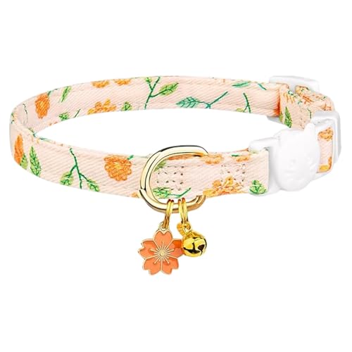 Frfik Katzenhalsband mit Glöckchen, Kätzchenhalsband, Baumwolle mit Blumenanhänger, verstellbare Sicherheitsschnalle, Katzenhalsband, Outdoor-Haustierhalsband, Breakaway-Halsband für Haustierzubehör von Frfik