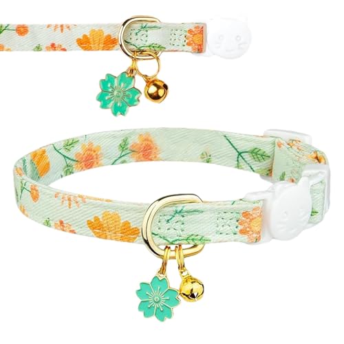 Frfik Kleines Katzenhalsband, Kätzchen-Halsband aus Baumwolle mit Blumenanhänger, verstellbare Sicherheitsschnalle, Katzenhalsband, Outdoor-Haustierhalsband, Breakaway-Halsband für Haustierzubehör von Frfik