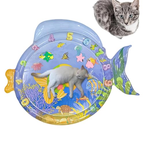 Frfik Wasser-Sensormatte für Katzen | Wassersensorische Spielmatte für Katzen | Sensorische Wassermatte in Fischform | verdickt Haustierbedarf, Coole, Bequeme Haustier-Wasser-Sensormatte für drinnen von Frfik