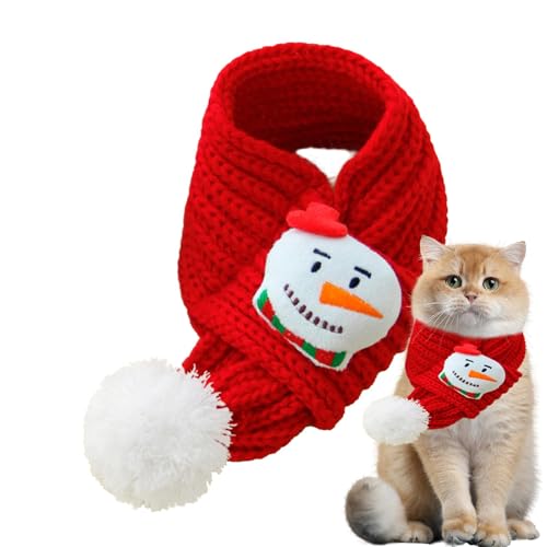 Halstuch für Hunde mit Weihnachtsmotiven – Katzen-Halstuch, niedlicher Haustier-Schal mit Pompon, gestrickter Schal mit Bommel, Weihnachts-/Winterdekoration, verstellbarer Halswärmer, Kostüm-Zubehör, von Frfik