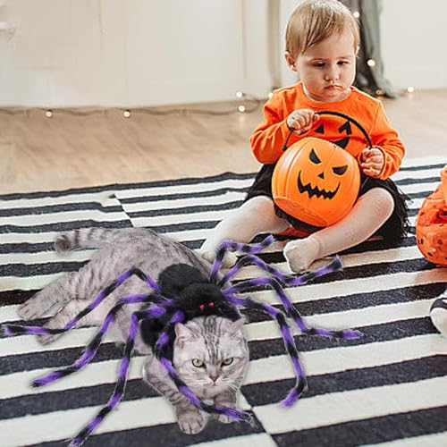 Hunde-Spinnenkostüm, pelzige riesige Simulationsspinne, Haustier-Outfits, Halloween-Haustierkostüme, verstellbares Halloween-Kostüm für Hunde und Katzen, Verkleidungszubehör von Frfik