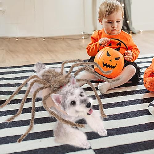 Hunde-Spinnenkostüm, pelzige riesige Simulationsspinne, Haustier-Outfits, Halloween-Haustierkostüme, verstellbares Halloween-Kostüm für Hunde und Katzen, Verkleidungszubehör von Frfik