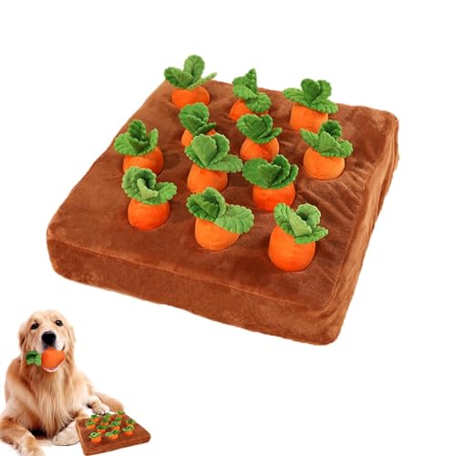 Karottenspielzeug für Hunde - igenzspielzeug für Hund - Hunde-Schnüffelmatte mit 12 quietschenden Karotten - Interaktives Spielzeug Plüsch Karotte Schnüffelteppich hundespielzeug - Karotten-Anreiche von Frfik