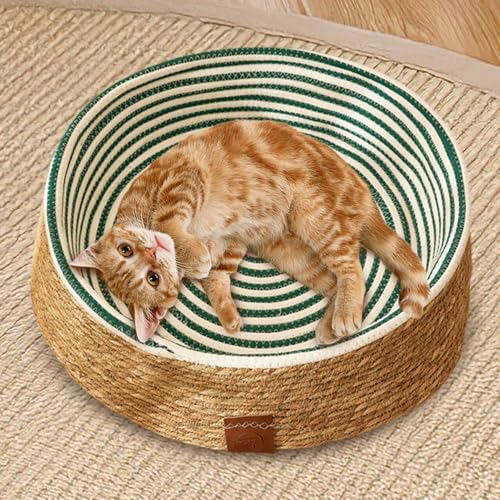 Katzenkorb Bett | PE-Rattan-Katzenbett, Haustiermöbel, gewebtes Katzenbett, Katzenliege, Weiden-Hundebett, Katzenkratzbrett, gemütliches Kätzchenbett zum Kratzen von Kaninchen, kleinen Haustieren von Frfik