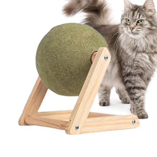 Katzenminze Ball | Multifunktionaler Katzenminze-Rollball Bodenhalterung Interaktives Katzenminze-Spielzeug | Riesiger Katzenminze-Ball mit Holzständer | Genussvolles Katzenminze-Bodenspielzeug Katze von Frfik