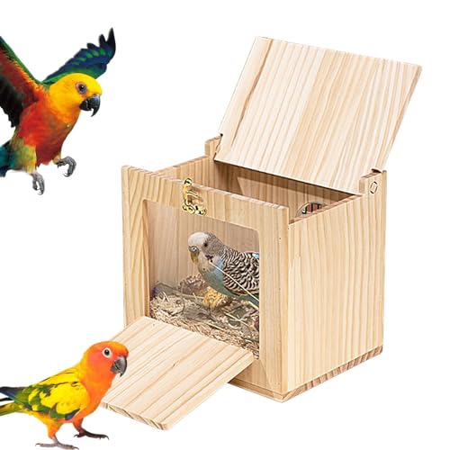 Vogel-Nistkasten, Holz Vogelhaus mit Acrylbrett, Sittich Nistkasten | Nymphensittiche Nistkasten Acryl Transparent Holz Vogelbrutkasten für Wellensittiche Lovebirds Nymphensittiche von Frfik