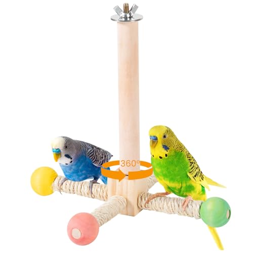 FrgKbTm Rotierende Vogel-Sitzstange, Spielzeug aus Holz, für Papageien, Spielstudio, Übung, Ständer, Käfigzubehör, Schleifen, Klettern, Stehstange für Nymphensittiche, Sittiche, kleine Vögel von FrgKbTm