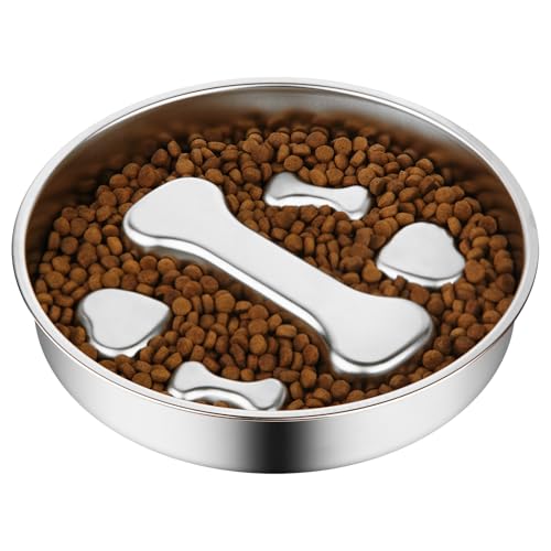 Fri4free Slow Feeder Hundenapf – Edelstahl Hund Slow Feeder Lick Bowl Rutschfester Fress-Puzzle-Napf Flacher Welpen- oder Katzenfutterteller für kleine oder mittelgroße Rassen (2 Tassen) von Fri4Free