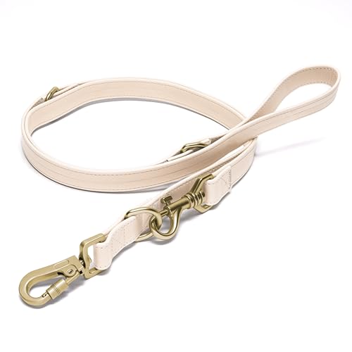 Friedagreen Elegante Sicherheits Hundeleine Vegan Leder wasserfest Karabiner mit Verschluß (Beige, Goldener Karabiner, 2,5cm Breit 1m-1,7m Lang) von Friedagreen