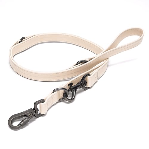 Friedagreen Elegante Sicherheits Hundeleine Vegan Leder wasserfest Karabiner mit Verschluß (Beige, Schwarzer Karabiner, 1,5cm Breit 1m-1,7m Lang) von Friedagreen