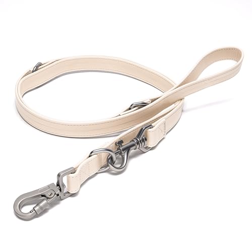 Friedagreen Elegante Sicherheits Hundeleine Vegan Leder wasserfest Karabiner mit Verschluß (Beige, Silberner Karabiner, 1,5cm Breit 1m-1,7m Lang) von Friedagreen