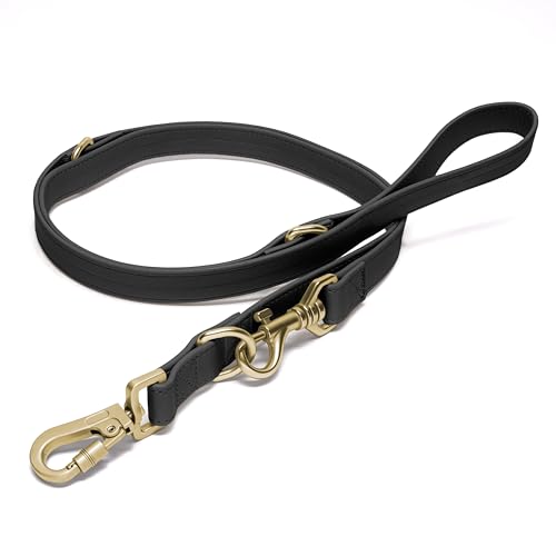 Friedagreen Elegante Sicherheits Hundeleine Vegan Leder wasserfest Karabiner mit Verschluß (Schwarz, Goldener Karabiner, 1,5cm Breit 1m-1,7m Lang) von Friedagreen