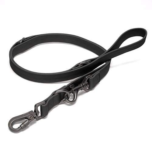 Friedagreen Elegante Sicherheits Hundeleine Vegan Leder wasserfest Karabiner mit Verschluß (Schwarz, Schwarzer Karabiner, 2,5cm Breit 1m-1,7m Lang) von Friedagreen