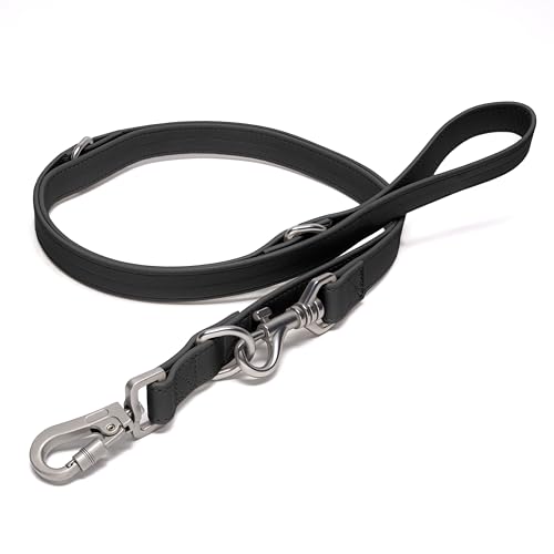 Friedagreen Elegante Sicherheits Hundeleine Vegan Leder wasserfest Karabiner mit Verschluß (Schwarz, Silberner Karabiner, 1,5cm Breit 1m-1,7m Lang) von Friedagreen