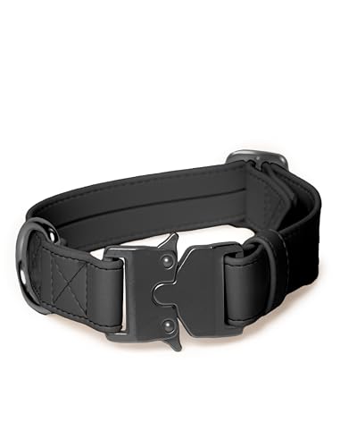 Friedagreen Veganes Leder Halsband Schnellverschluß (Schwarz, Schwarze Schnalle, 2cm breit, 23-31cm Umfang) von Friedagreen