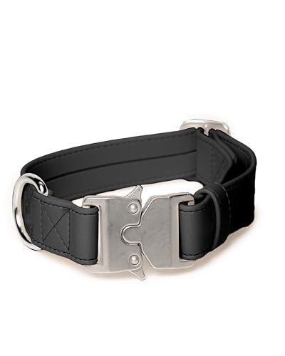 Friedagreen Veganes Leder Halsband Schnellverschluß (Schwarz, Silber Schnalle, 2cm breit, 23-31cm Umfang) von Friedagreen