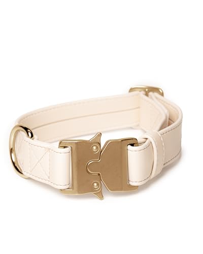 Friedagreen Veganes Leder Halsband Schnellverschluß (Weiß, goldene Schnalle, 2cm breit, 23-31cm Umfang) von Friedagreen