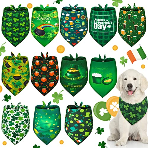 12 Stück St. Patrick's Day Hundehalstuch, irisches Kleeblatt, Dreieck-Lätzchen, Haustier-Schal, Zubehör für Hunde, Katzen, Haustiere (frisches Muster) von Frienda