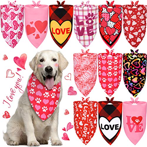 12 Stücke Valentinstag Hund Bandana Dreieck Lätzchen Schal mit Herz und Liebe Muster Reversibel Haustier Halstuch Zubehör für Hunde Katzen Haustiere von Frienda