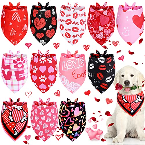 12 Stücke Valentinstag Hund Bandana Dreieckstuch Lätzchen Schal mit Lippe Herz und Liebe Muster Reversible Haustier Halstuch Zubehör für Hunde Katzen Haustiere (Lippe und Herzmuster) von Frienda